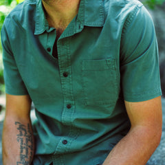Made To Fade Short Sleeve Button Up Shirt in Washed Slate Green