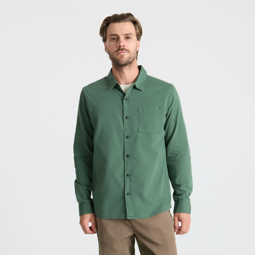 Made To Fade Long Sleeve Button Up Shirt in Washed Slate Green