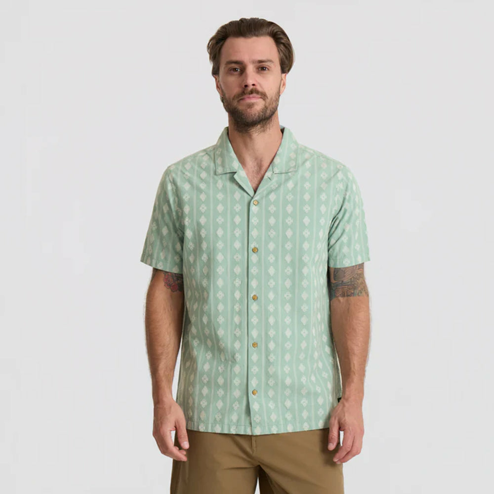 Gonzo Short Sleeve Button Up Shirt in Hazy Blue Jacquard
