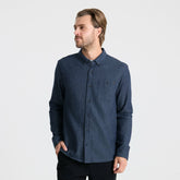 Scholar Chambray Button Up Shirt in Mid Indigo