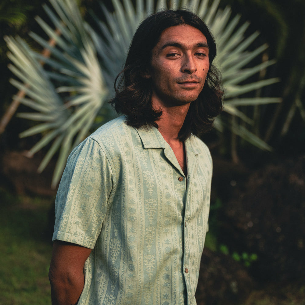 Gonzo Short Sleeve Button Up Shirt in Dusty Green
