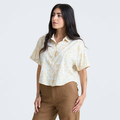 Bless Up Cropped Button Up Shirt in Sand