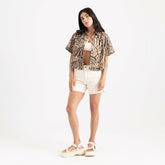 Bless Up Cropped Button Up Shirt in Khaki
