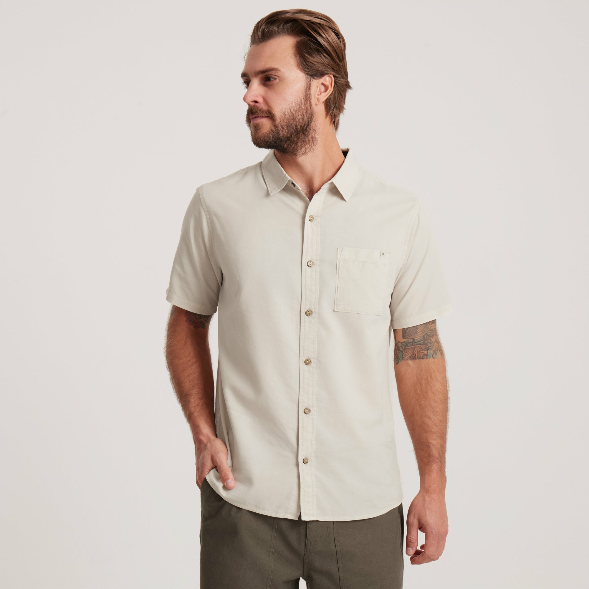 Made To Fade Short Sleeve Button Up Shirt in Washed Bone