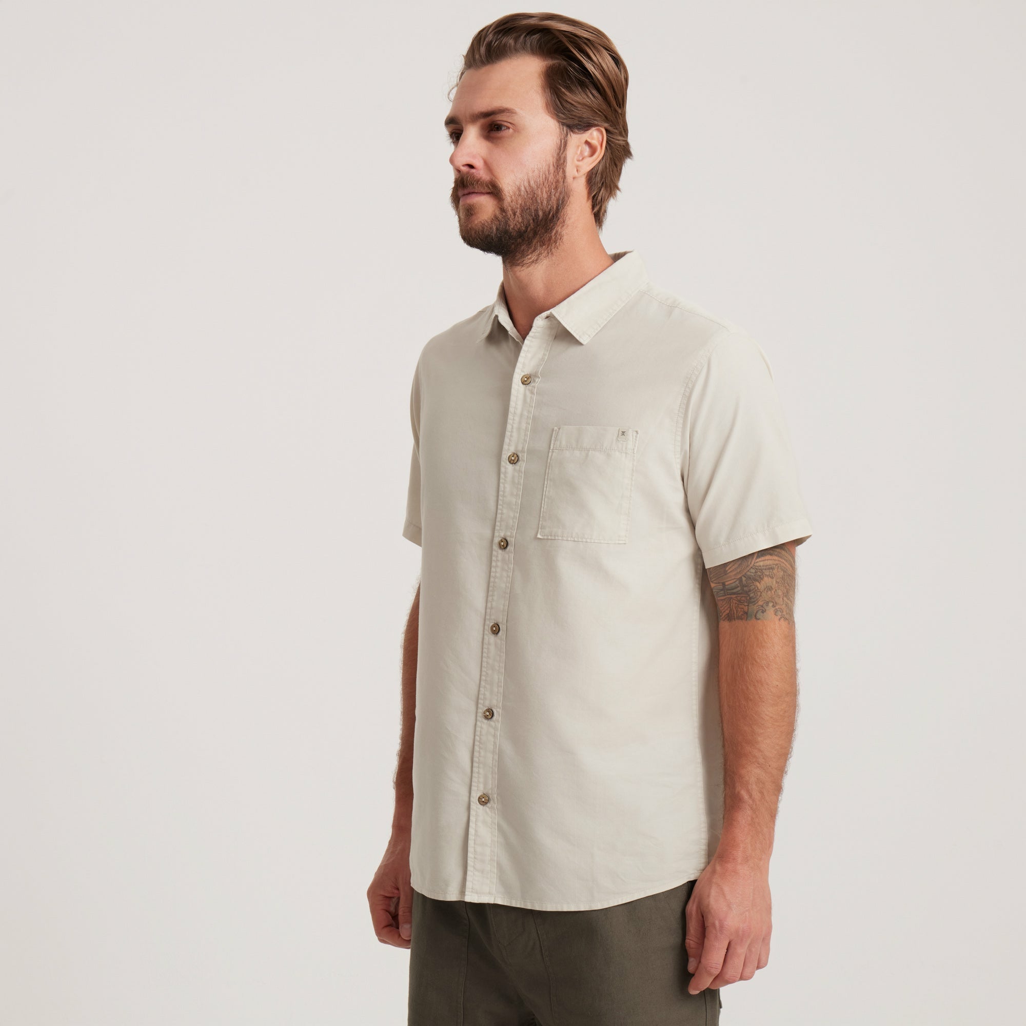 Made To Fade Short Sleeve Button Up Shirt in Washed Bone