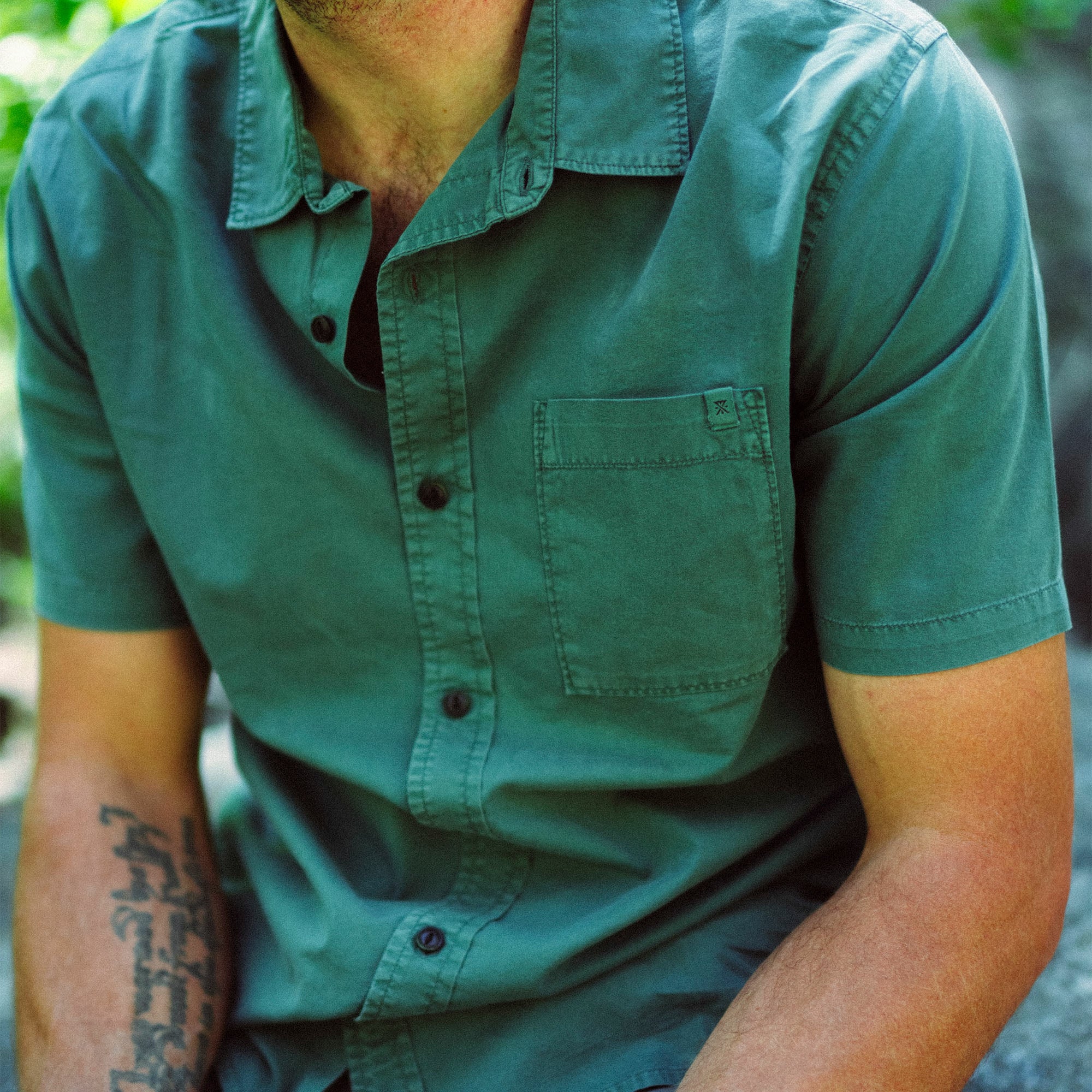 Made To Fade Short Sleeve Button Up Shirt in Washed Slate Green