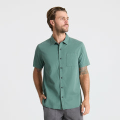 Made To Fade Short Sleeve Button Up Shirt in Washed Slate Green