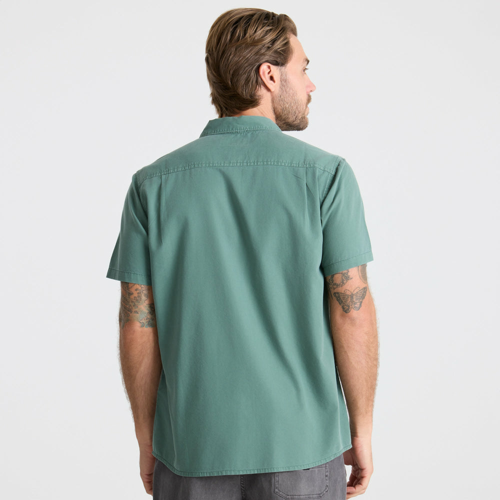 Made To Fade Short Sleeve Button Up Shirt in Washed Slate Green