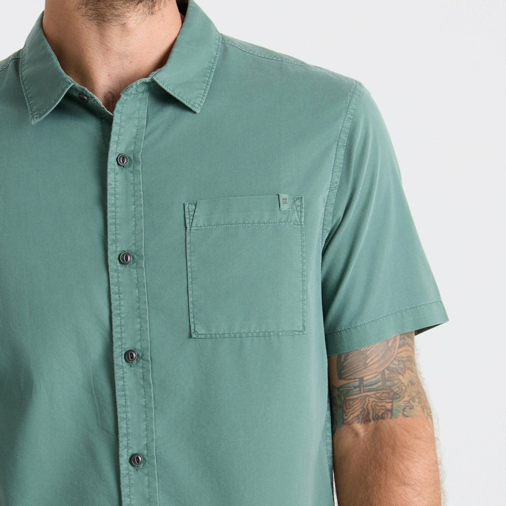 Made To Fade Short Sleeve Button Up Shirt in Washed Slate Green