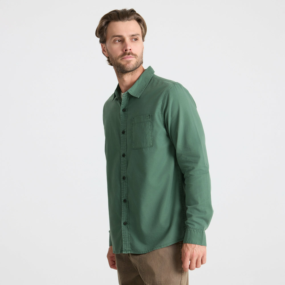 Made To Fade Long Sleeve Button Up Shirt in Washed Slate Green