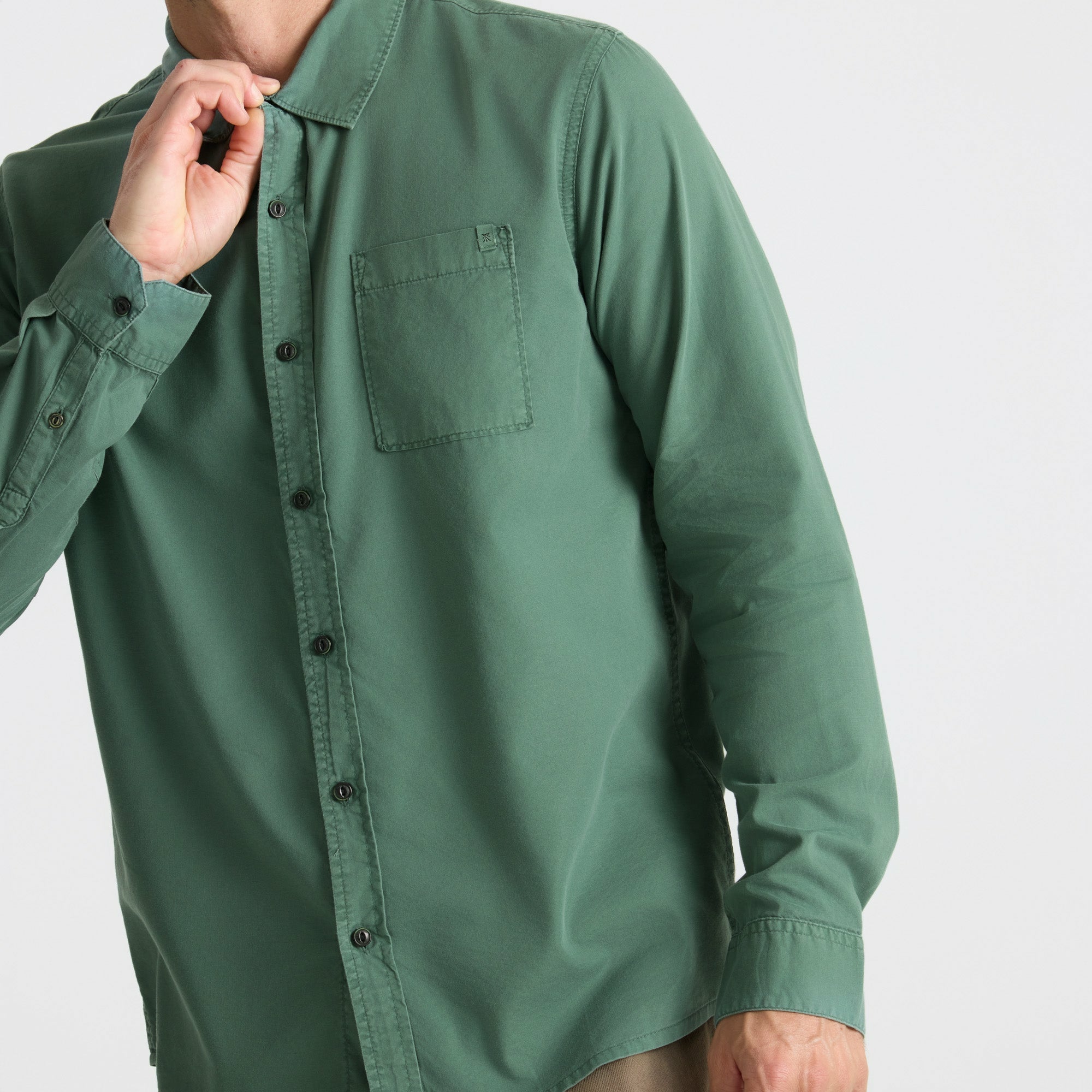 Made To Fade Long Sleeve Button Up Shirt in Washed Slate Green