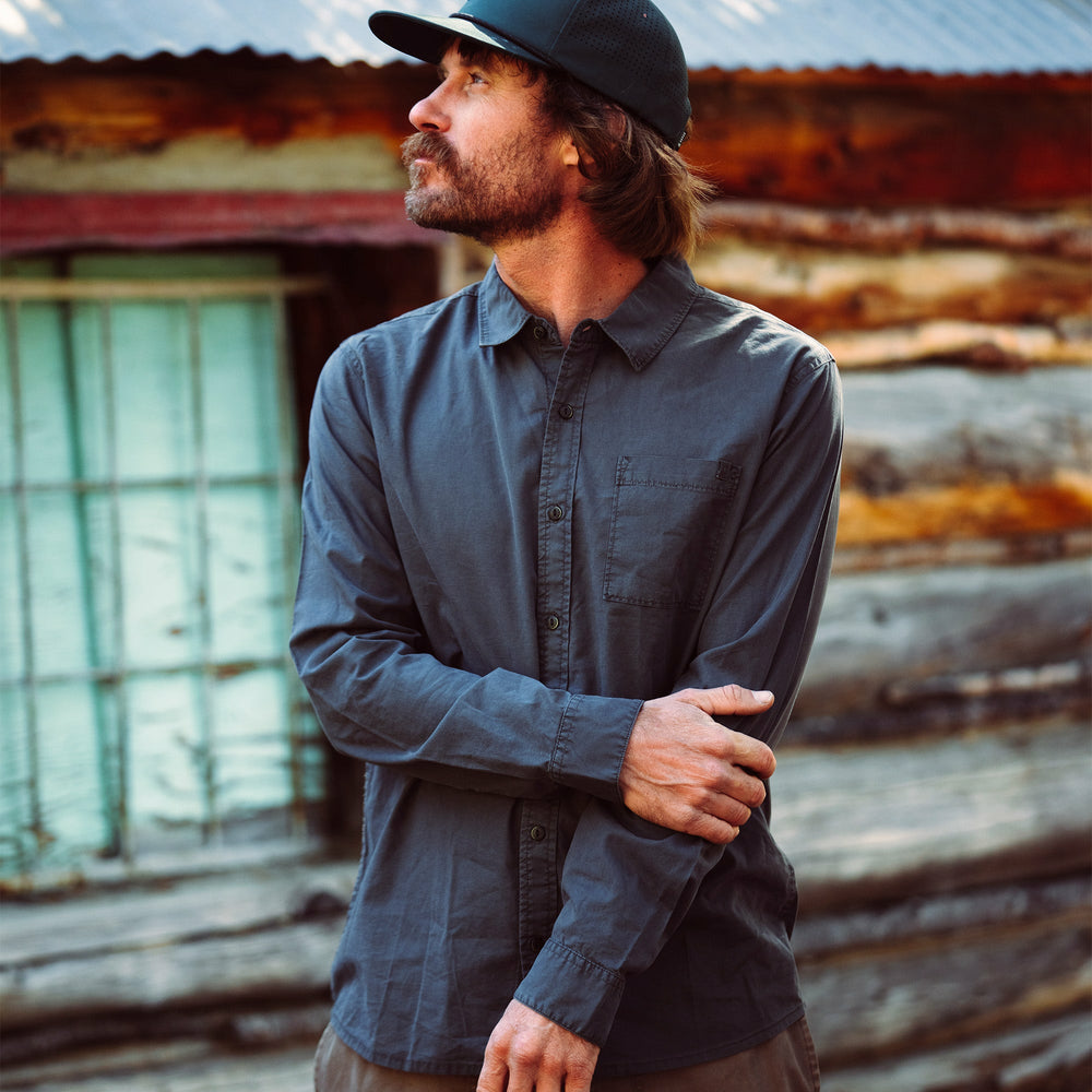 Made To Fade Long Sleeve Button Up Shirt in Washed Charcoal