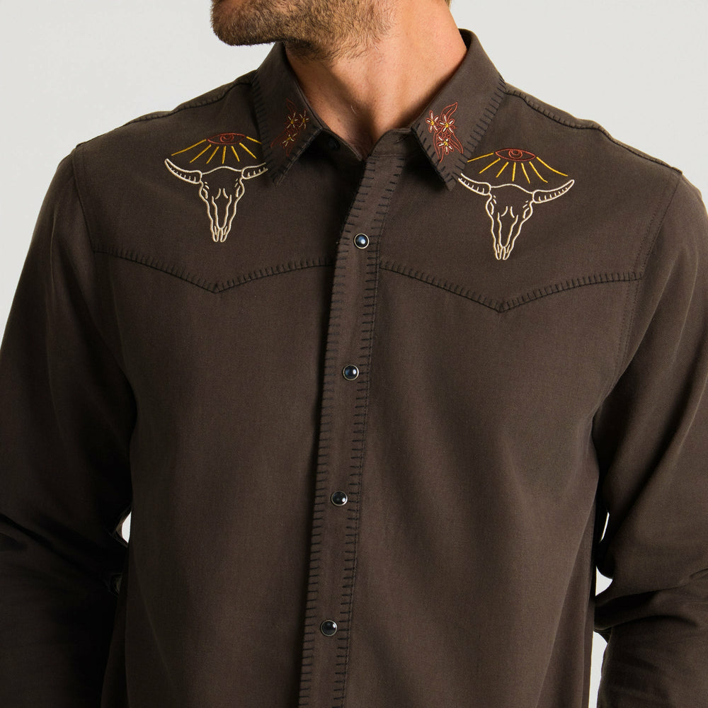 On the Range Long Sleeve Button Up Shirt in Dark Brown