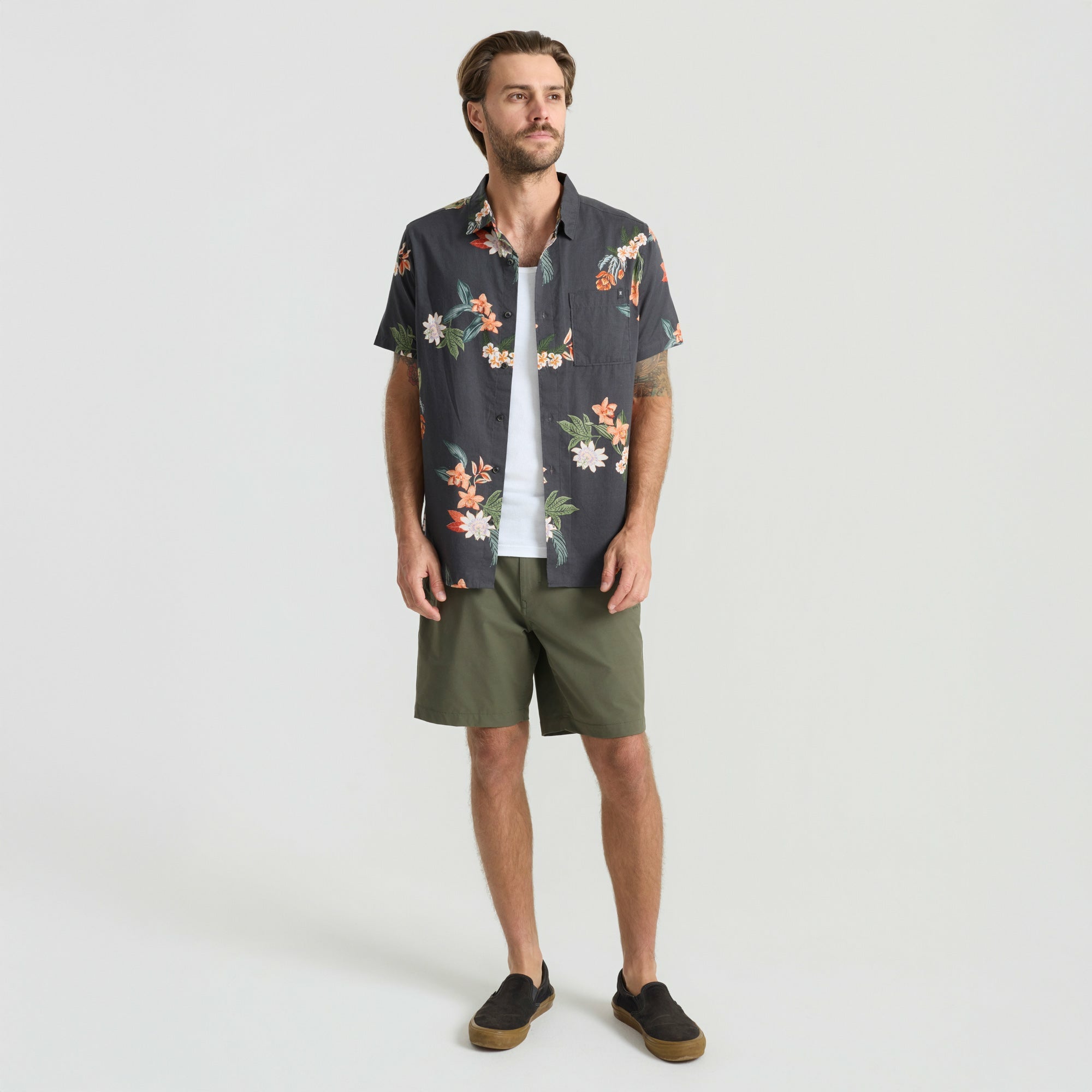 Journey Short Sleeve Button Up Shirt in Ivory