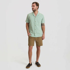 Gonzo Short Sleeve Button Up Shirt in Hazy Blue Jacquard