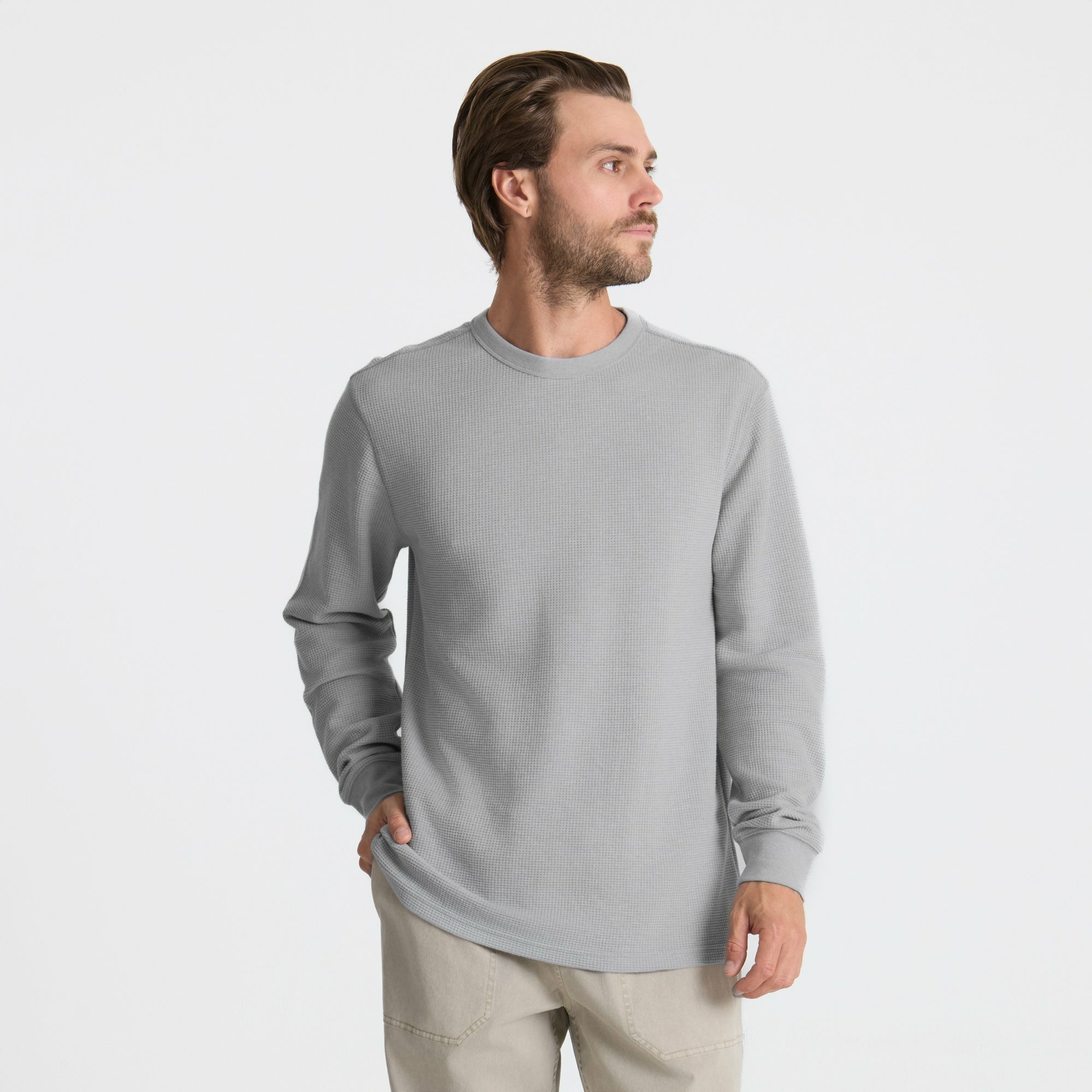 Well Worn Thermal Long Sleeve Tee in Heather Grey