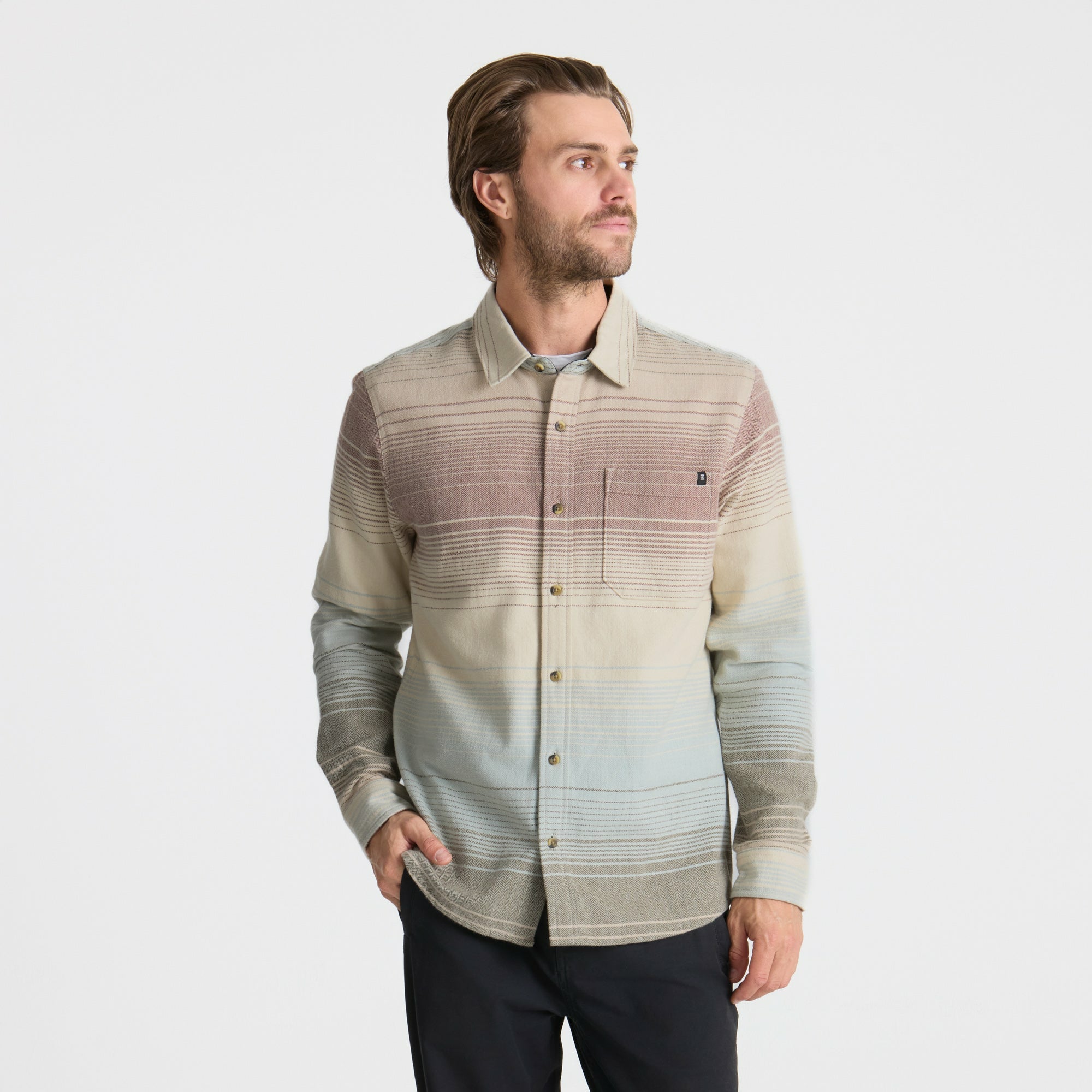 Crossroads Organic Cotton Flannel in Fossil Stripe