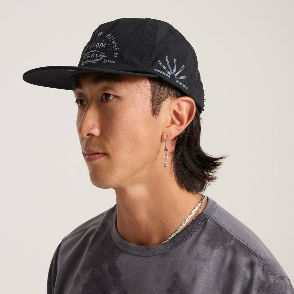 Mathis 5 Panel Strapback Hat in Chaos Black