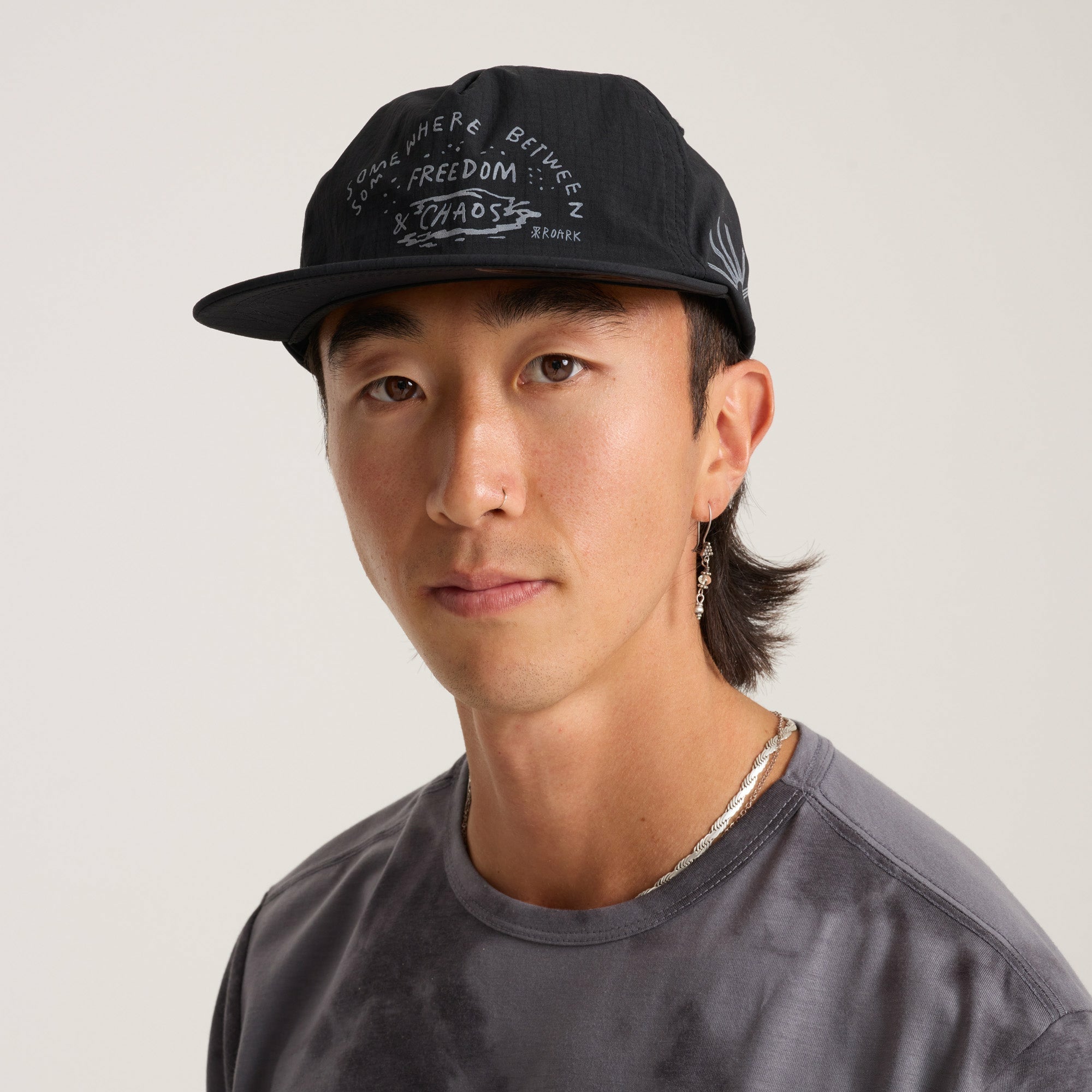 Mathis 5 Panel Strapback Hat in Chaos Black