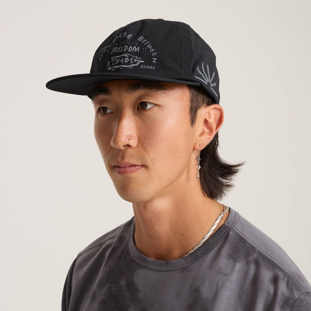 Mathis 5 Panel Strapback Hat in Chaos Black