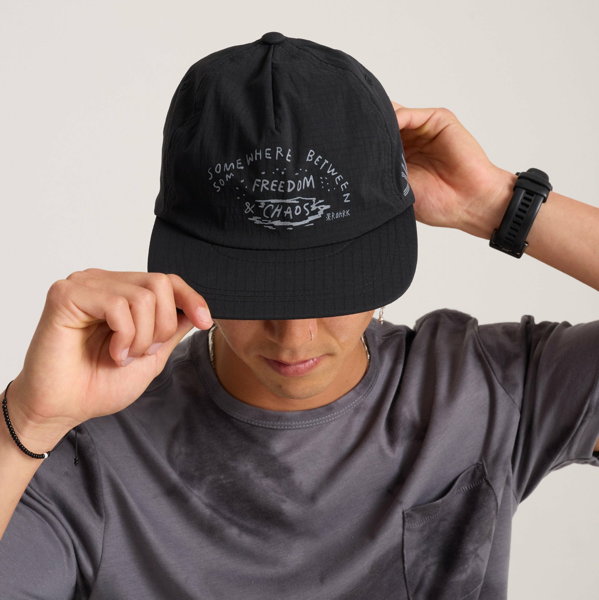 Mathis 5 Panel Strapback Hat in Chaos Black