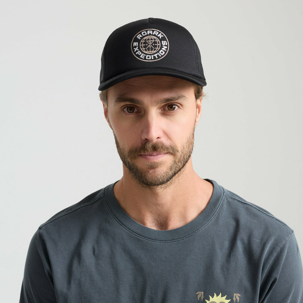 Foam Trucker Global Snapback Hat in Black
