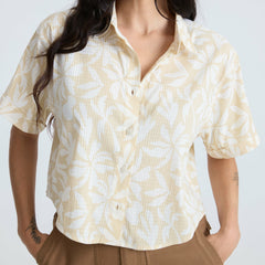 Bless Up Cropped Button Up Shirt in Sand