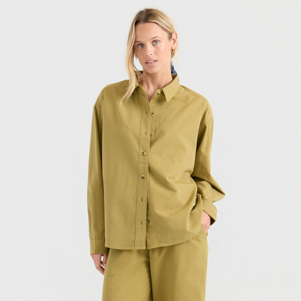 Costa Button Up Shirt in Dusty Olive