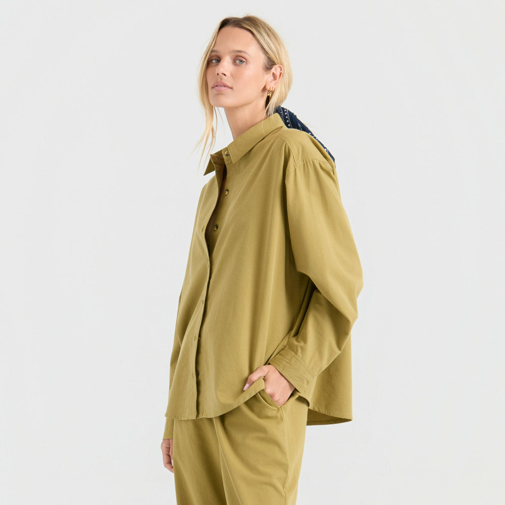 Costa Button Up Shirt in Dusty Olive