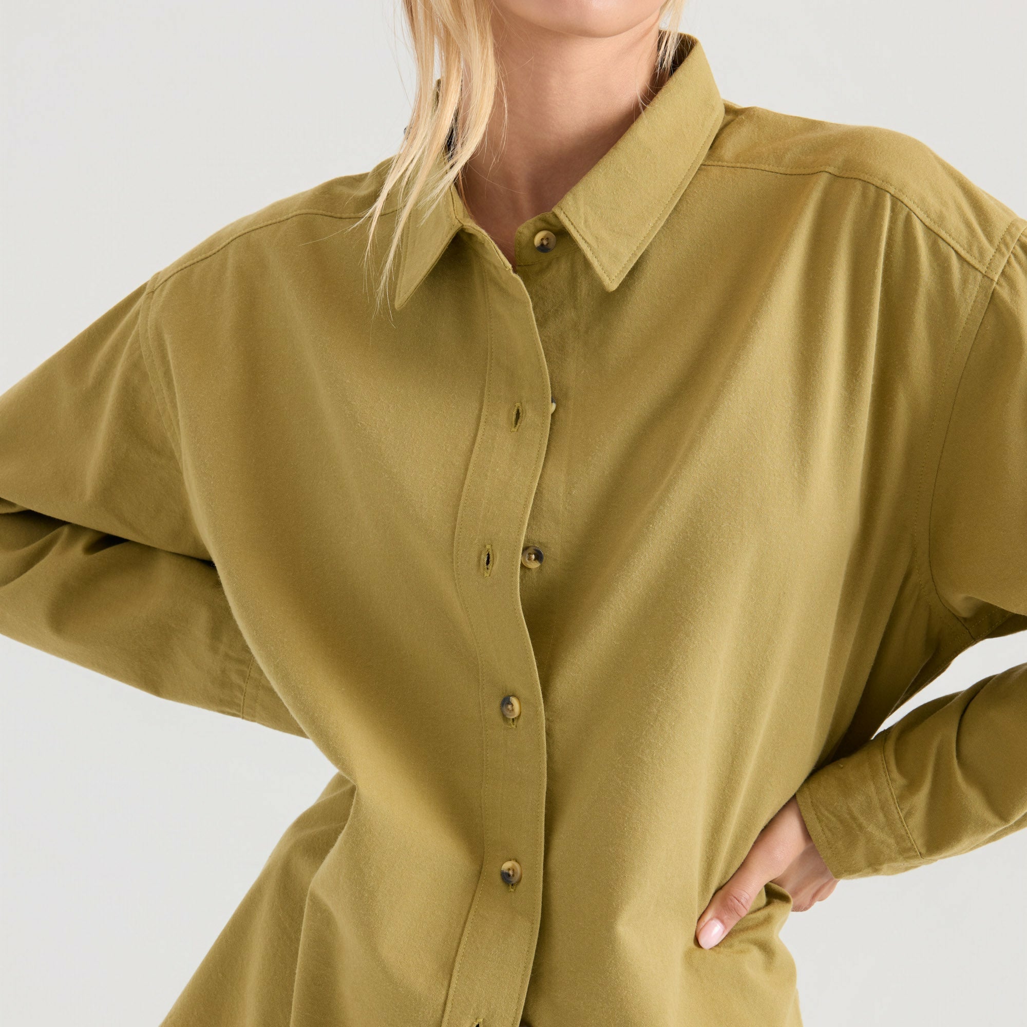 Costa Button Up Shirt in Dusty Olive