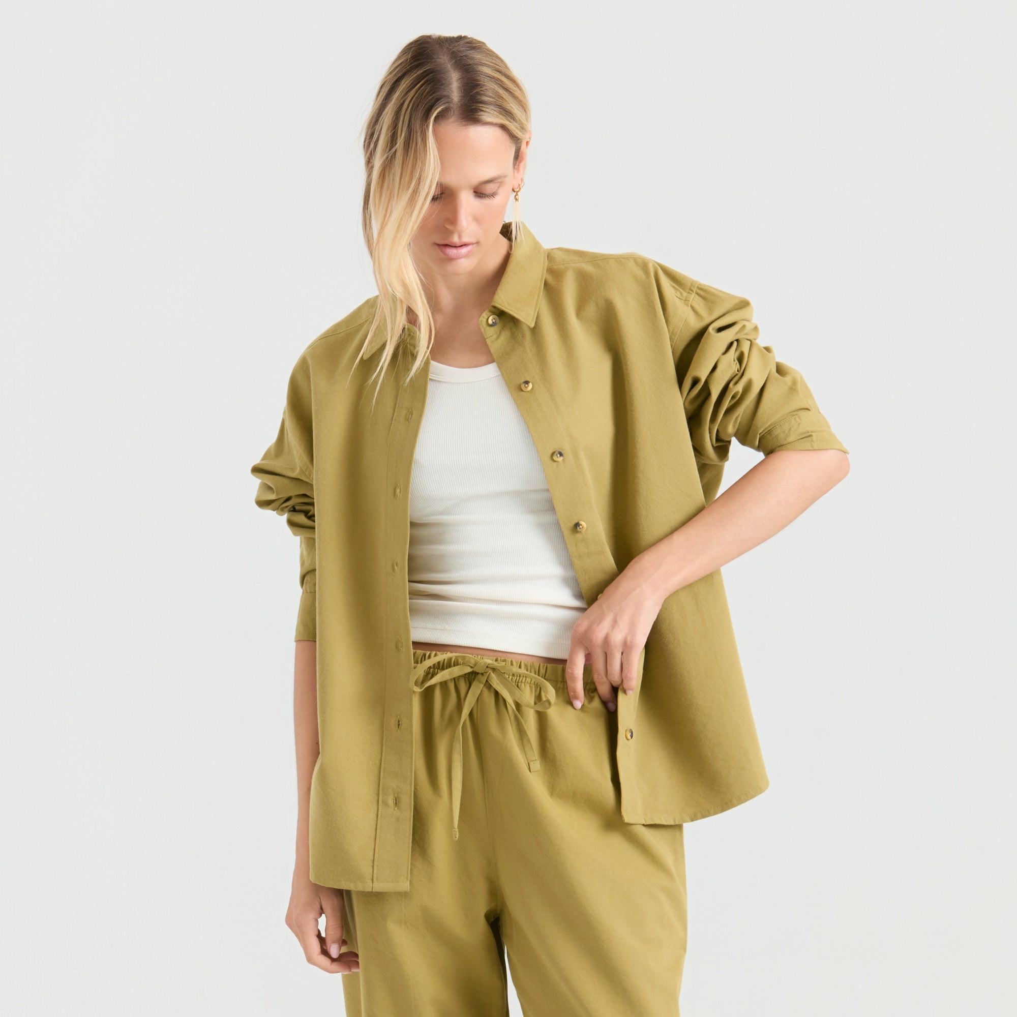 Costa Button Up Shirt in Dusty Olive